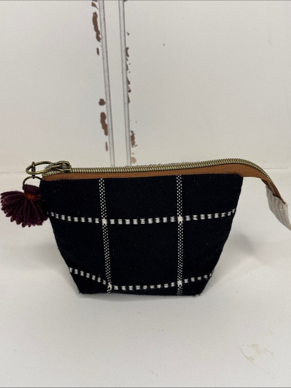 Black Plaid Zipper Pouch with Tassel